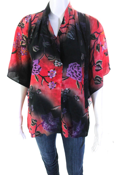 Kobi Halperin Women's Silk Floral print V-Neck Blouse Red Size S