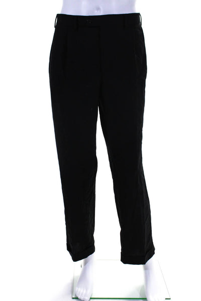Lauren Ralph Lauren Mens Pleated Straight Leg Dress Pants Black Wool Size 38x30