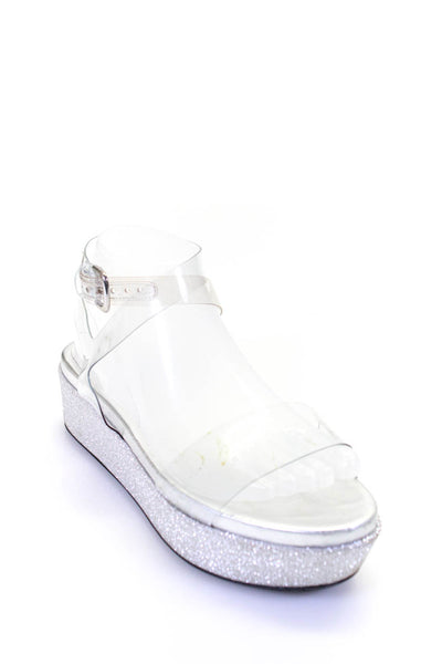 Stuart Weitzman Womens Glitter Platform PVC Ankle Strap Sandals Clear Size 8.5