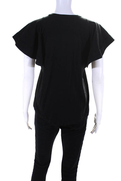 ALC Womens Cotton Jersey Knit Flutter Sleeve T-Shirt Tee Top Black Size S