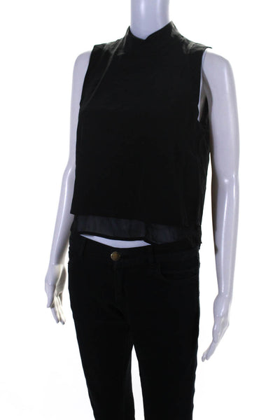 Intermix Womens Silk Mock Neck Button Up Sleeveless Blouse Top Black Size S