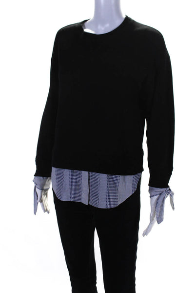Derek Lam Denim Womens Cotton Knit Overlay Crew Neck Sweatshirt Black Size S