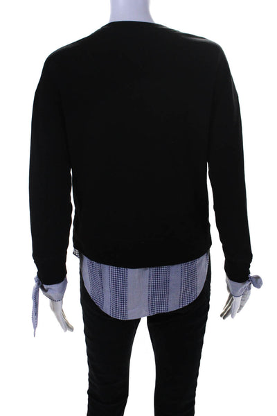 Derek Lam Denim Womens Cotton Knit Overlay Crew Neck Sweatshirt Black Size S