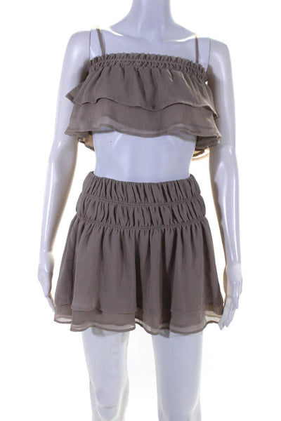 Tularosa Womens Chiffon Tiered Top Ruched Short Skirt Set Mauve Gray Size 2XS
