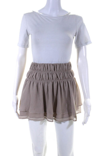 Tularosa Womens Chiffon Tiered Top Ruched Short Skirt Set Mauve Gray Size 2XS