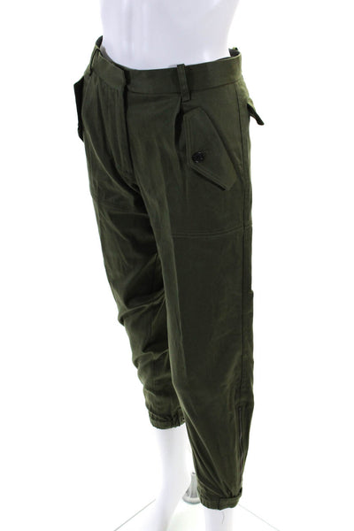 Nili Lotan Womens Cotton Blend Zipper Hem Mid-Rise Pants Green Size 00