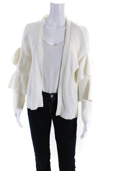 RD Style Womens Ruffle Sleeve Open Front Cardigan Sweater White Size Small