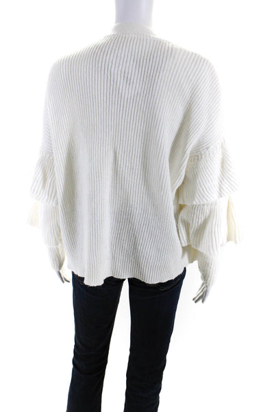 RD Style Womens Ruffle Sleeve Open Front Cardigan Sweater White Size Small