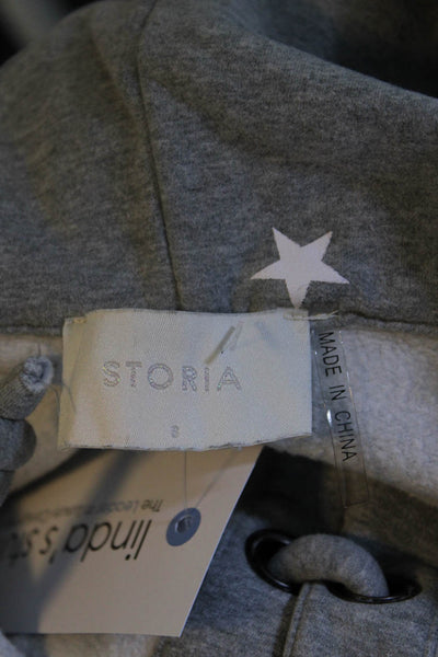 Storia Womens Star Print Lace Up Cropped Hoodie Sweatshirt Gray Size Small