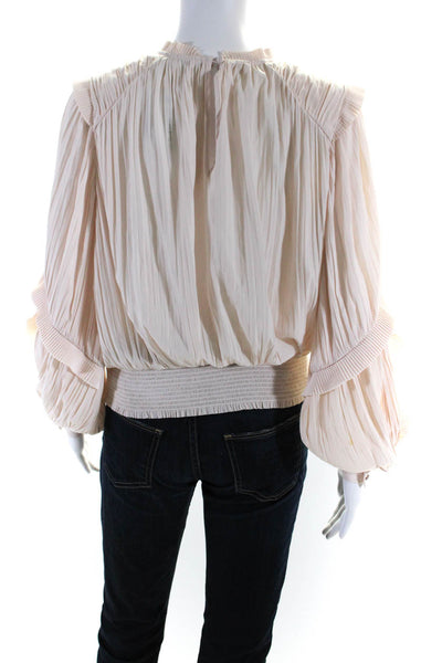 Joie Womens Pleated Ruffle Long Puff Sleeve High Neck Top Blouse Light Pink XS