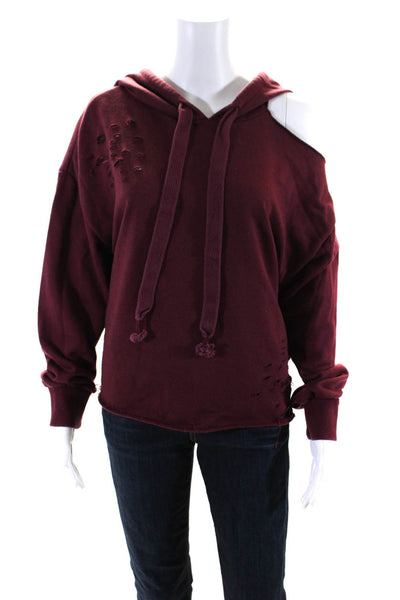 Lush Womens Ripped Distressed Hoodie Pullover Sweatshirt Red Maroon Size Small