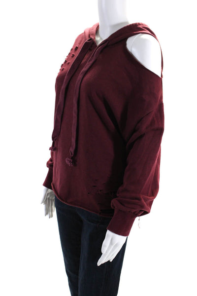 Lush Womens Ripped Distressed Hoodie Pullover Sweatshirt Red Maroon Size Small