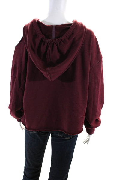 Lush Womens Ripped Distressed Hoodie Pullover Sweatshirt Red Maroon Size Small