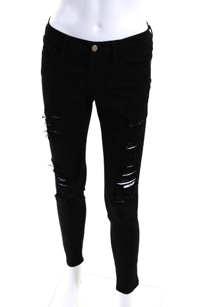 Frame Womens Le Skinny De Jeanne Mid Rise Distressed Jeans Pants Black Size 26