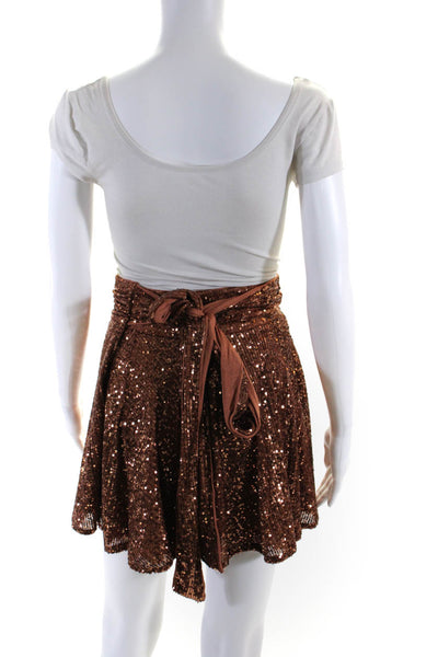 Free People Womens Sequined Jersey Mini Wrap Skirt Brown Size Small