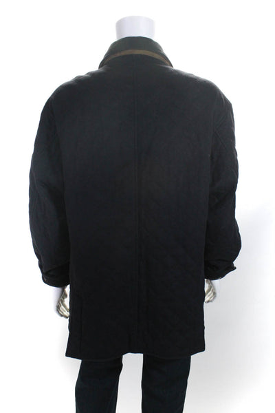 Hickey Freeman Mens Cotton Quilted Collared Snapped Buttoned Coat Black Size L