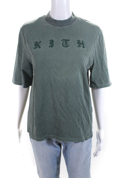 Kith Womens Cotton Jersey Embroidered Logo Crew Neck Tee T-Shirt Green Size XS