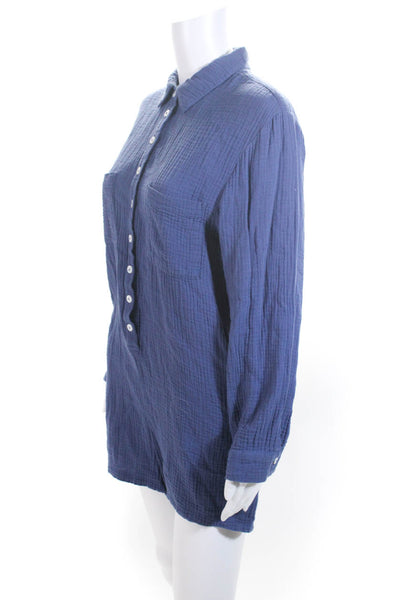 Z Supply Womens Cotton Gauze 1/2 Button Up Long Sleeve Romper Blue Size S