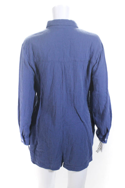 Z Supply Womens Cotton Gauze 1/2 Button Up Long Sleeve Romper Blue Size S