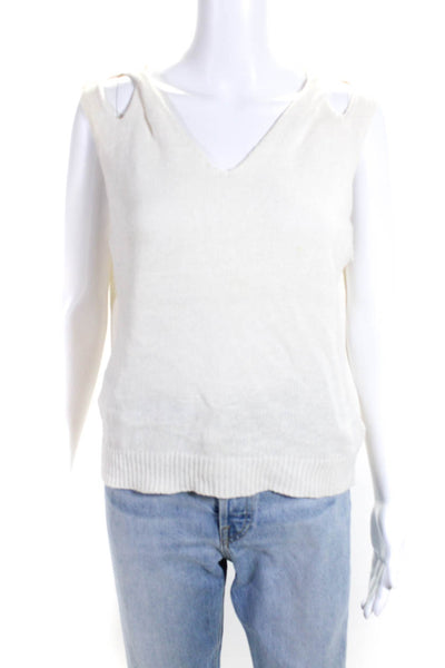 White + Warren Women's V-Neck Sleeveless Sweater Cream Size XS