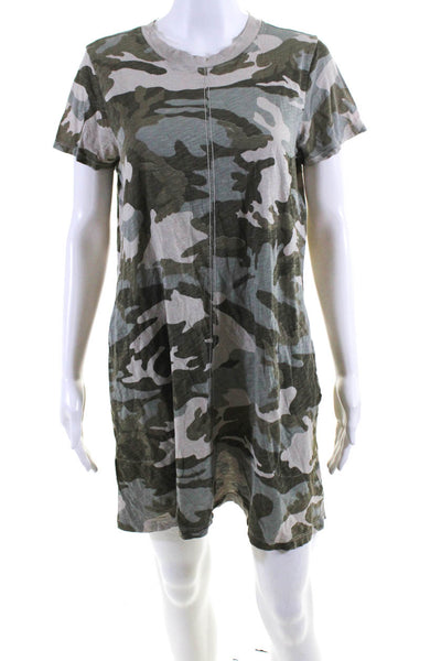 ATM Womens Camouflage Print Shirt Dress Green Beige Cotton Size Large