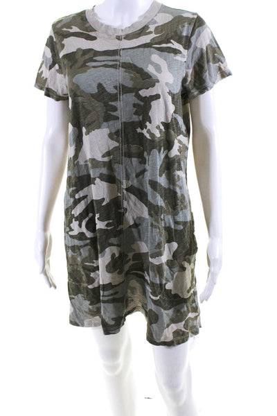 ATM Womens Camouflage Print Shirt Dress Green Beige Cotton Size Large