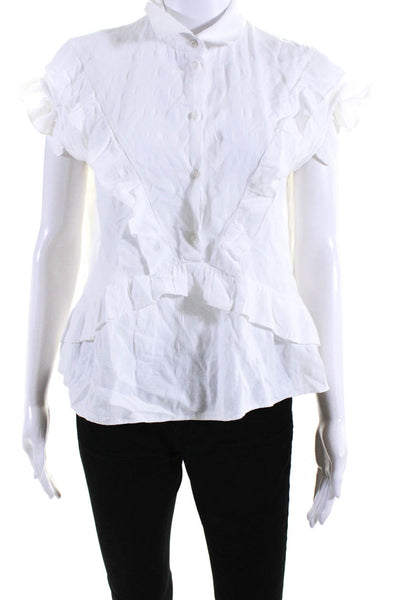 IRO Jeans Womens Ruffled Short Sleeves Audrija Shirt White Size Medium