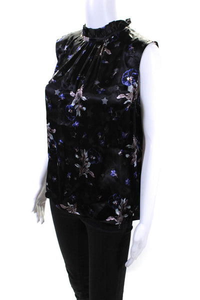 Rebecca Taylor Womens Woven Floral Star Print Sleeveless Blouse Black Size 10