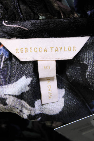 Rebecca Taylor Womens Woven Floral Star Print Sleeveless Blouse Black Size 10