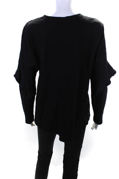Wilt Womens Cotton Lace Ruffled Long Sleeve Round Neck Blouse Top Black Size M