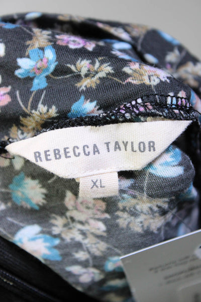 Rebecca Taylor Womens Cotton Floral Long Sleeve Top Blouse Black Size XL