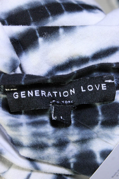 Generation Love Womens Cotton Tie Dye Puff Long Sleeve Top Blouse White Size L