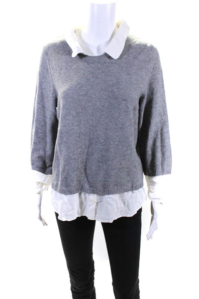 Joie Womens Cashmere Collared Long Sleeve Layered Blouse Sweater Gray Size M