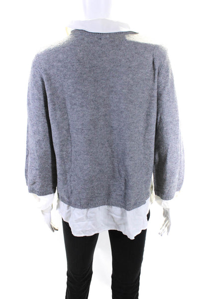 Joie Womens Cashmere Collared Long Sleeve Layered Blouse Sweater Gray Size M