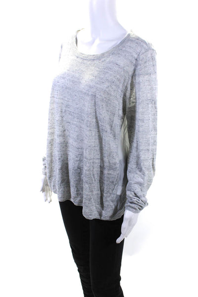 Joie Womens Knit Linen Front Silk Back Long Sleeve Pullover Sweater Gray Size M