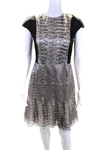 Jason Wu Womens Back Zip Snakeskin Printed Silk Swing Dress Gray White Size 6