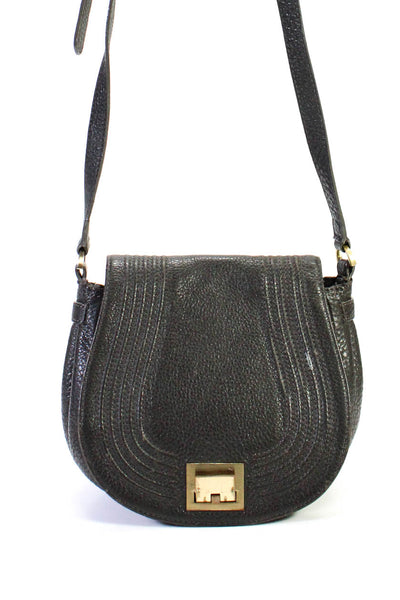 Reiss Womens Pebble Grain Leather Flap Over Crossbody Black Small Handbag