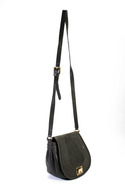 Reiss Womens Pebble Grain Leather Flap Over Crossbody Black Small Handbag