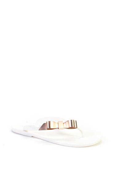 Ted Baker Womens Metallic Bow Jelly Flat Flip Flops Sandals White Size 38 8