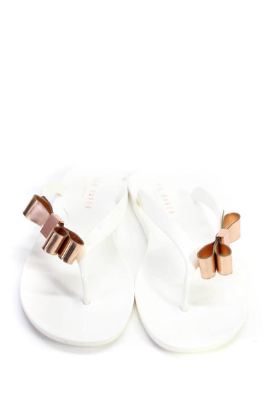 Ted Baker Womens Metallic Bow Jelly Flat Flip Flops Sandals White Size 38 8