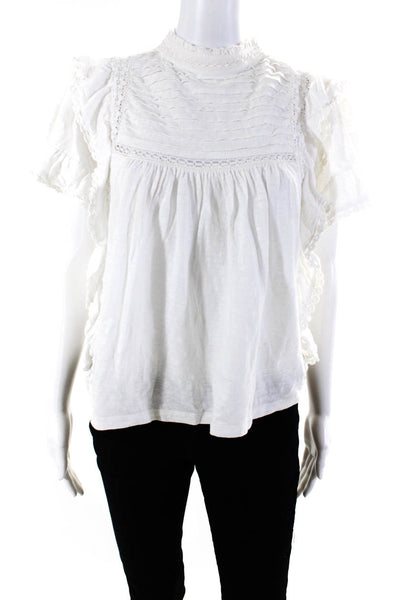 Free People Womens Cotton Jersey Knit Lace Trim Short Sleeve Blouse Top Size XS