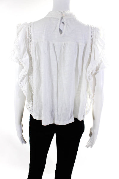 Free People Womens Cotton Jersey Knit Lace Trim Short Sleeve Blouse Top Size XS