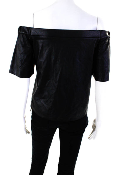 Bailey 44 Womens Short Sleeve Off Shoulder Faux Leather Shirt Top Black Size XS