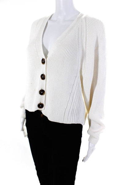 Cotton By Autumn Cashmere Womens Four Button Cropped Cardigan Sweater White XS