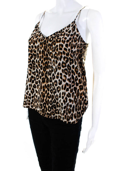 Equipment Femme Womens V Neck Leopard Silk Tank Top Brown Size Extra Small