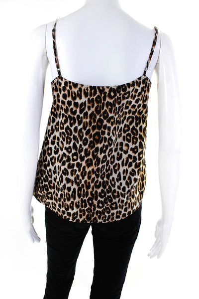 Equipment Femme Womens V Neck Leopard Silk Tank Top Brown Size Extra Small