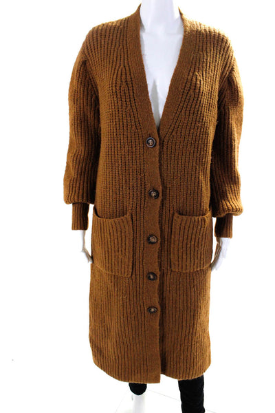 Current Air Womens Button Front V Neck Crochet Knit Cardigan Sweater Brown XS