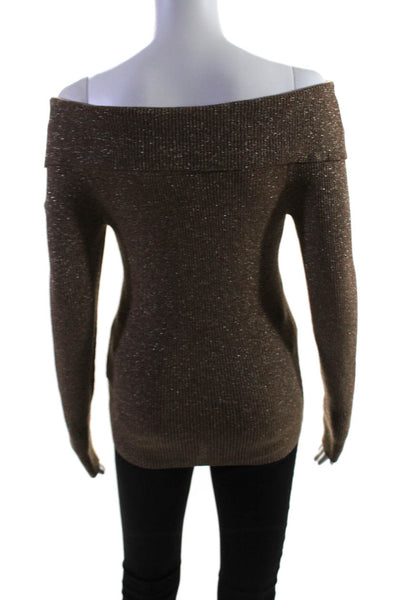 Parosh Womens Wool Glitter Print Rib Cowl Neck Long Sleeve Blouse Brown Size S