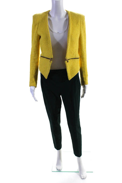 Zara Womens Slim Leg Pants Tweed Jacket Yellow Green Size Small Lot 2