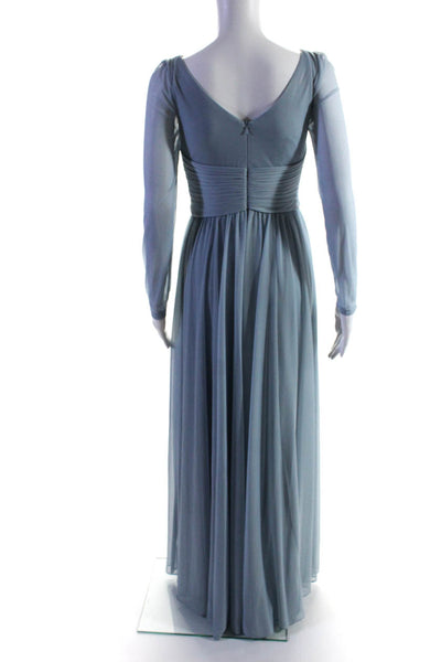 Davids Bridal Women's V-Neck Long Sleeves Flare Maxi Dress Light Blue Size 2